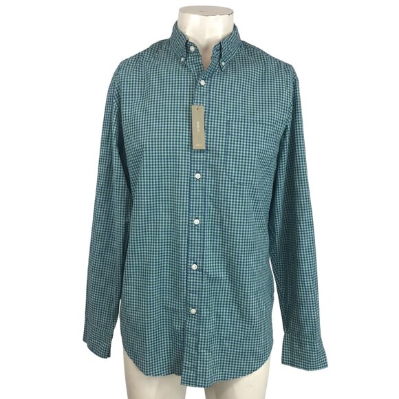 J. CREW -MEN'S  MEDIUM - GREEN/BLUE - LONG SLEEVE BUTTON UP ORGANIC COTTON SHIRT - Picture 1 of 9